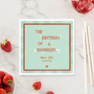 Serviette En Papier Birthday of a Showgirl Orange Teal Glitter Glam