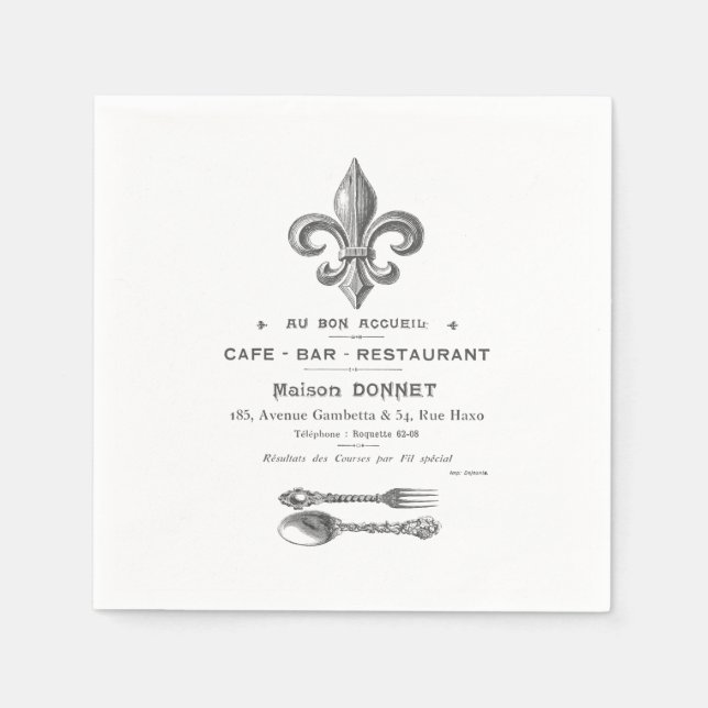 SERVIETTE EN PAPIER BISTROT FRANÇAIS VINTAGE MODERNE (Devant)