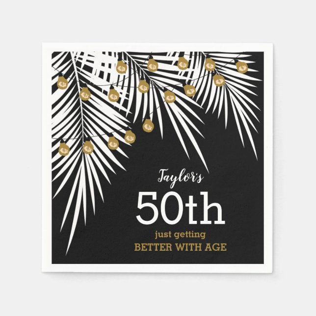 Serviette En Papier Black and Gold 50th Birthday Party (Devant)