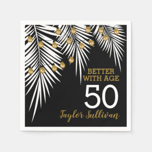 Serviette En Papier Black and Gold 50th Birthday Party