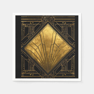 Serviette En Papier Black and Gold Art Deco Paper Napkins