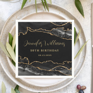 Serviette En Papier Black and Gold Elegant Adulte fête d'anniversaire