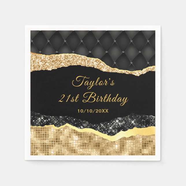 Serviette En Papier Black and Gold Glam Tears Anniversaire (Devant)
