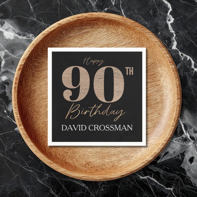 Serviette En Papier Black and Gold Glitter Numeral 90th Birthday  (Créateur téléchargé)