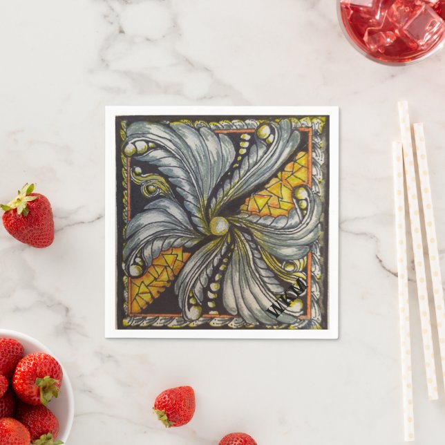 Serviette En Papier Black and Gold Mosaic (En situation)