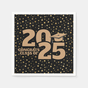 Serviette En Papier Black and Gold Stars 2025 Graduation