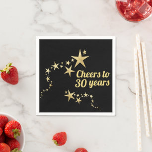 Serviette En Papier Black and Gold Stars à 30 ans Anniversaire