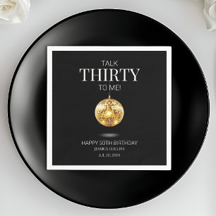 Serviette En Papier Black and Gold Talk Trente à moi 30e anniversaire
