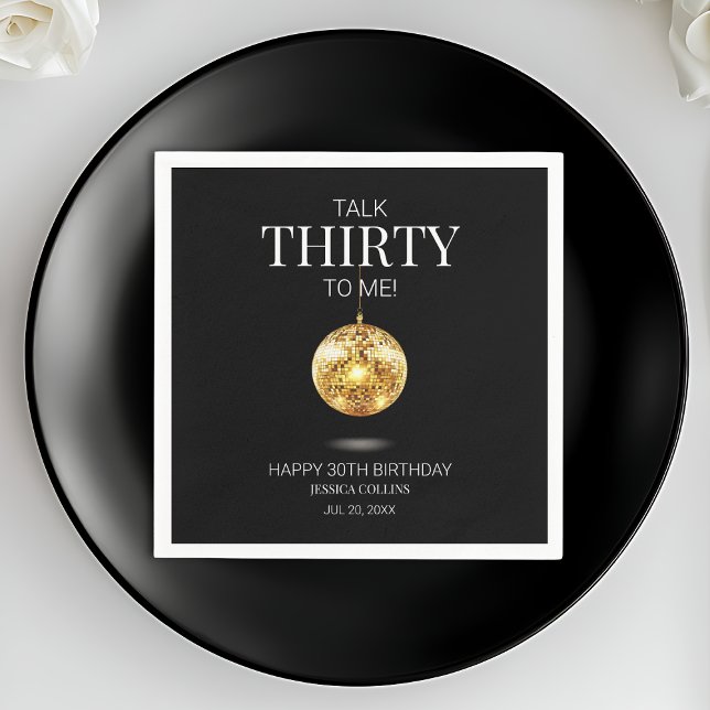 Serviette En Papier Black and Gold Talk Trente à moi 30e anniversaire (Black and Gold Talk Thirty to Me 30th Birthday Napkins)