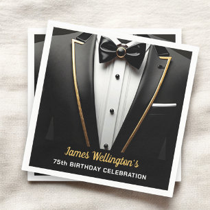 Serviette En Papier Black and Gold Tuxedo Birthday Event