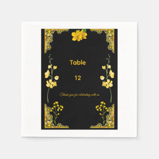 Serviette En Papier Black and Gold Wedding Table Number