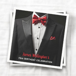 Serviette En Papier Black and Red Tuxedo Birthday Event