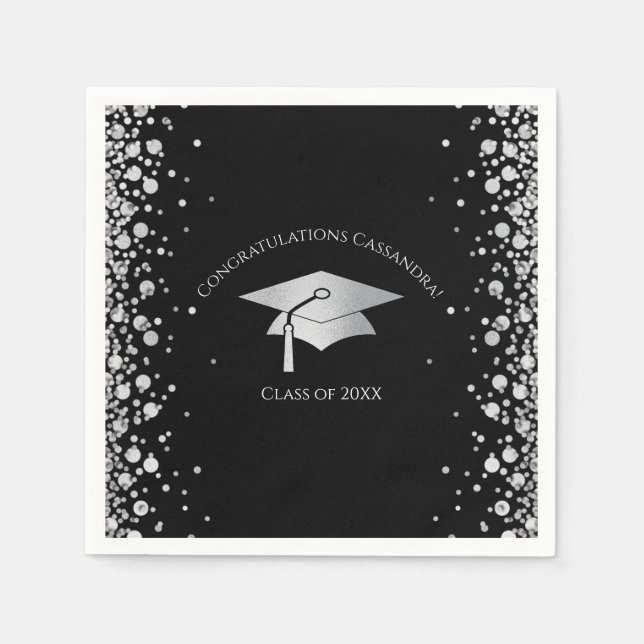 Serviette En Papier Black and Silver Graduation (Devant)