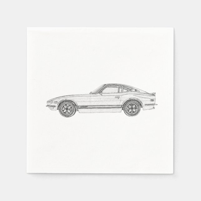 Serviette En Papier Black and White Datsun 240Z Pencil Style Drawing (Devant)