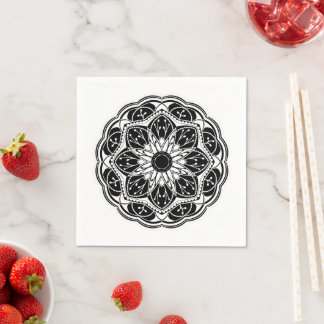 Serviette En Papier Black and white floral mandala