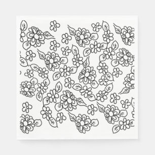 Serviette En Papier Black and white flower drawing