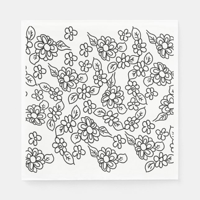 Serviette En Papier Black and white flower drawing (Devant)