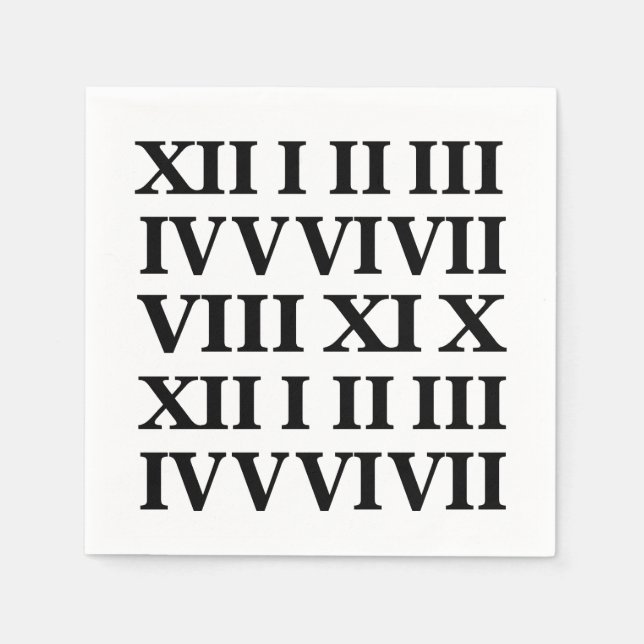 Serviette En Papier Black and White Roman Numeral Party (Devant)