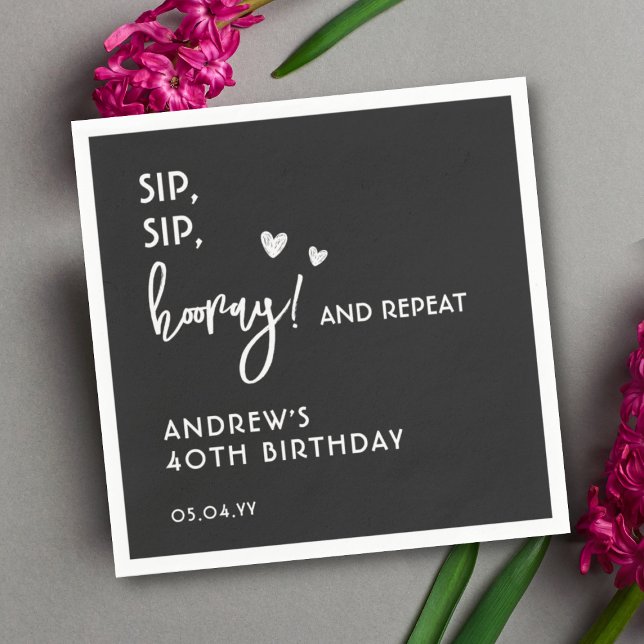 Serviette En Papier Black and White Simple Funny Custom Birthday (Créateur téléchargé)