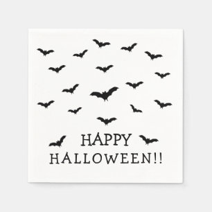 Serviette En Papier Black Bats & White Cute Halloween Party