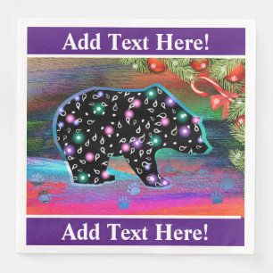 Serviette En Papier Black Bear Spirit Northern Lights Couleurs Noël