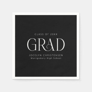 Serviette En Papier Black Blanc Personnalisé Minimaliste Grad Party