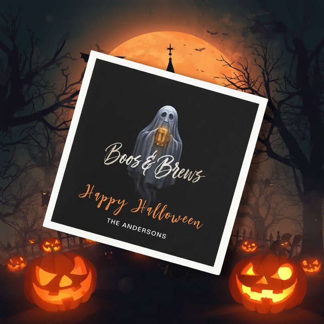 Serviette En Papier Black Boos & Brews Fantôme Halloween (Créateur téléchargé)