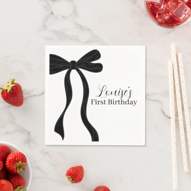 Serviette En Papier Black Bow 1st Birthday First Birthday Party (En situation)