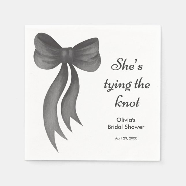 Serviette En Papier Black Bow Elle Noue le Nœud Réception de Mariage  (Devant)