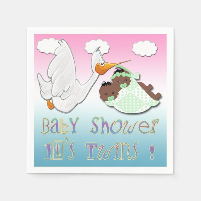 Serviette En Papier Black Boy & Girl Twins - Stork Baby shower papier (Devant)