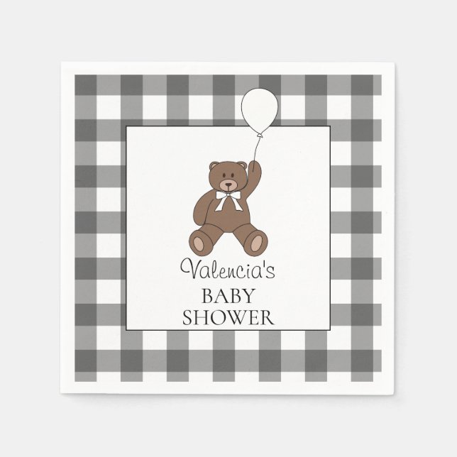Serviette En Papier Black Buffalo Check Pattern Teddy Bear Baby Shower (Devant)
