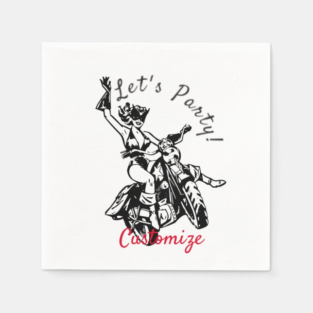 Serviette En Papier Black Cat Biker Babe Thunder_Cove (Devant)