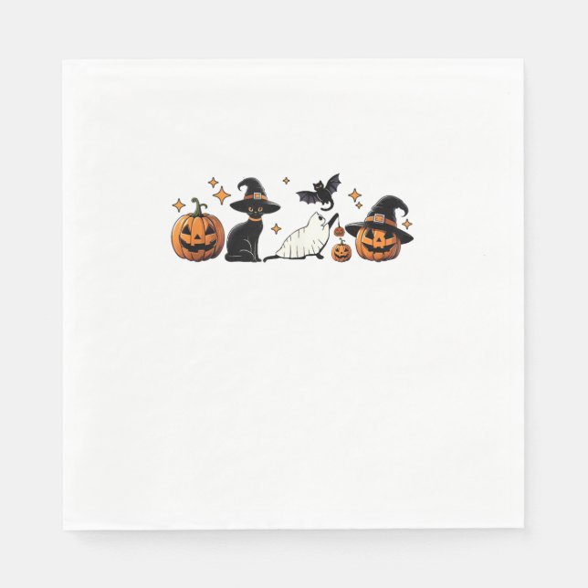 Serviette En Papier Black Cat Halloween Pumpkin Boo Ghost Witch Spooky (Devant)