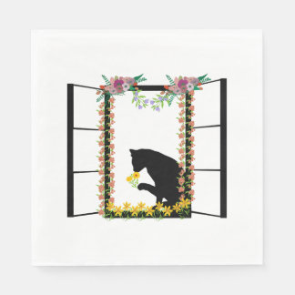 Serviette En Papier black cat witwer flower