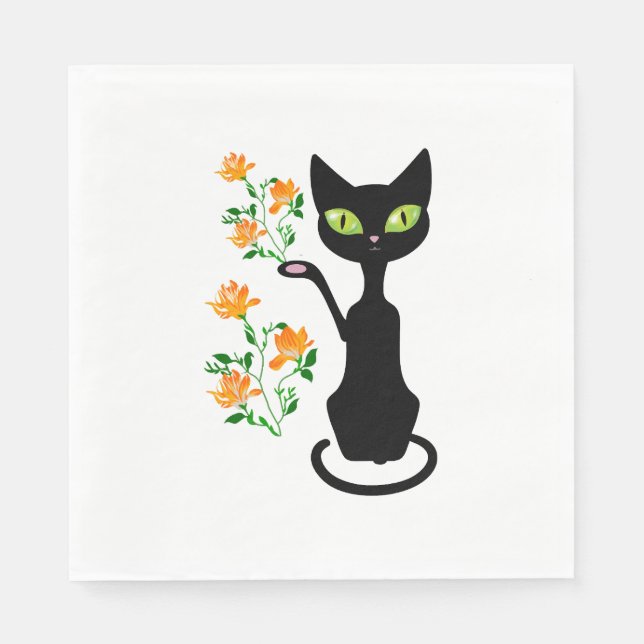 Serviette En Papier black cat witwer flower (Devant)
