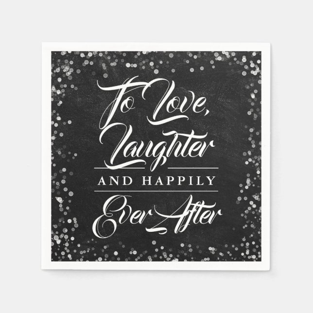 Serviette En Papier Black Chalkboard Rustic Happily Ever After Wedding (Devant)