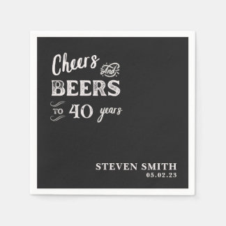 Serviette En Papier Black Cheers and Beers Funny Quarante-ème Annivers