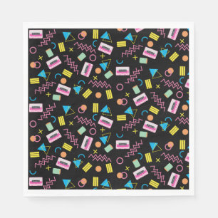 Serviette En Papier Black Colorful 80's Retro Party thème