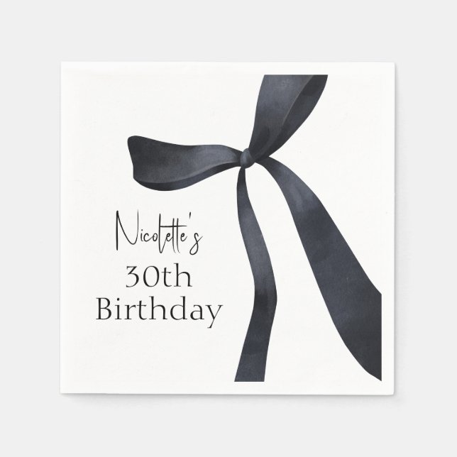 Serviette En Papier Black Coquette Bow Vieux argent 30e anniversaire (Devant)