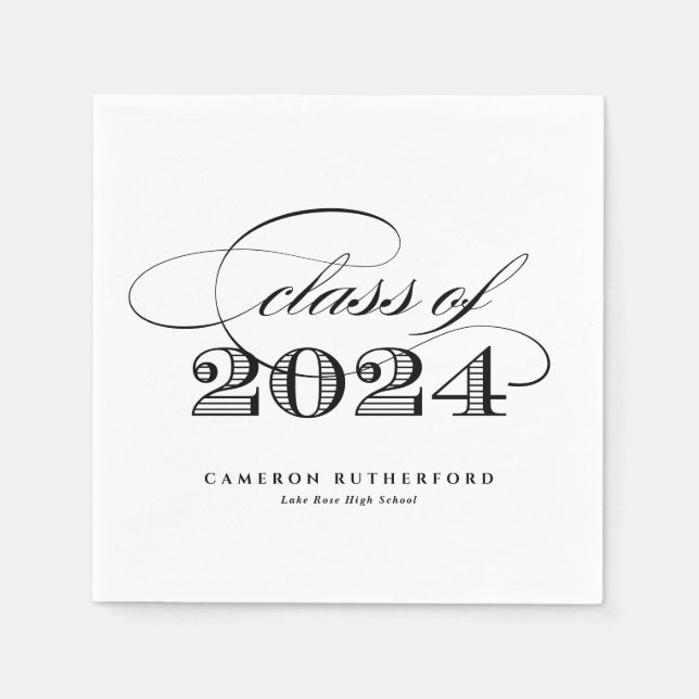 Serviette En Papier Black Elegant Script 2024 Graduation Party (Devant)
