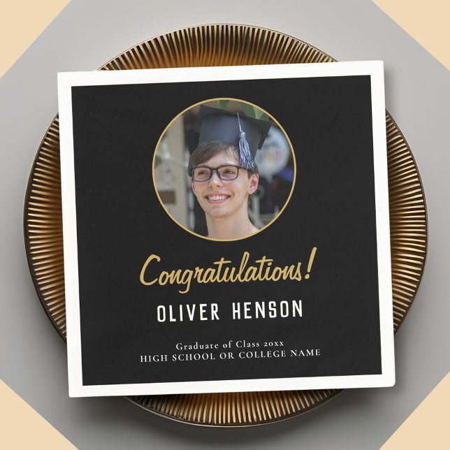 Serviette En Papier Black Félicitations Diplômé Photo (Créateur téléchargé)