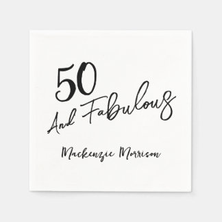 Serviette En Papier Black Fifty and Fabulous Script Birthday