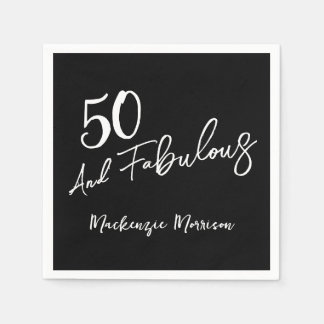 Serviette En Papier Black Fifty and Fabulous Script Birthday Party
