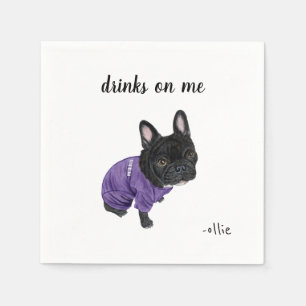 Serviette En Papier Black Frenchie Cocktail Napkins