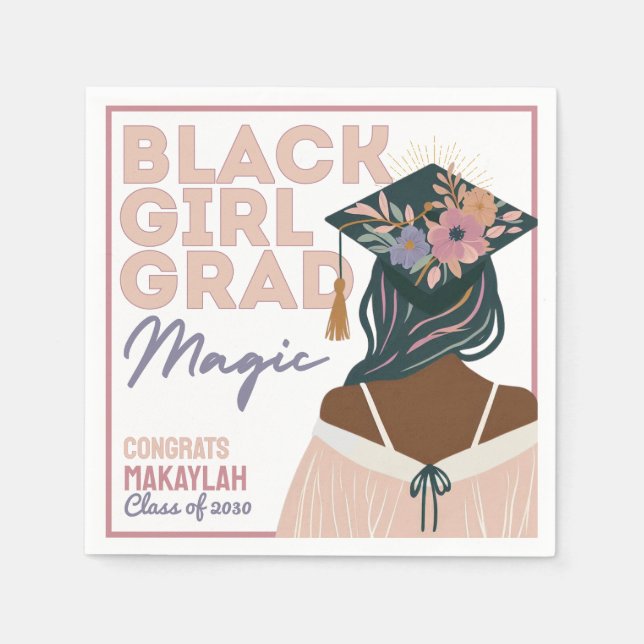 Serviette En Papier Black Girl Grad Magic Floral Boho Graduation Party (Devant)