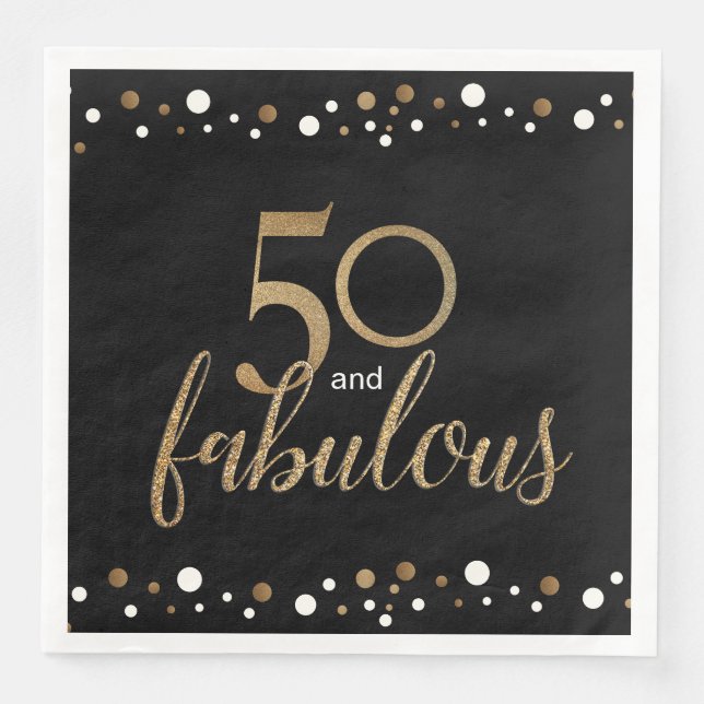 Serviette En Papier Black Gold 50 et fabuleux 50e anniversaire (Devant)