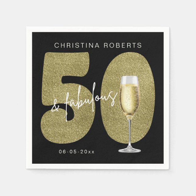 Serviette En Papier Black Gold 50 & Fabulous Birthday  (Devant)