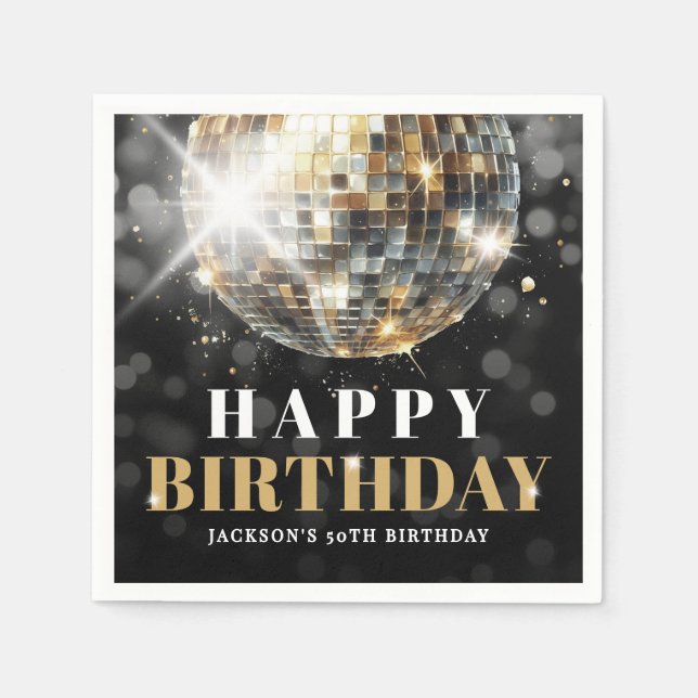 Serviette En Papier Black Gold 50th Birthday Party (Devant)