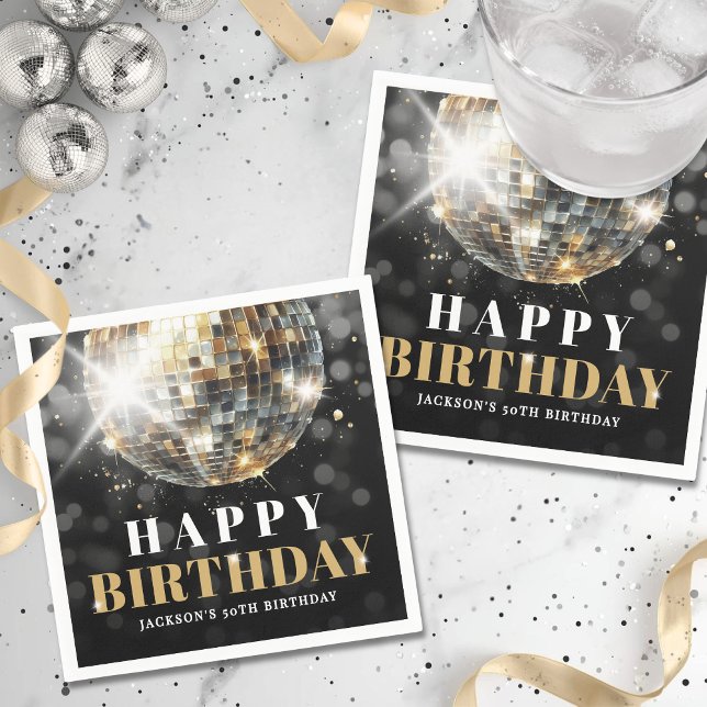 Serviette En Papier Black Gold 50th Birthday Party (Black Gold 50th Birthday Party Napkins)