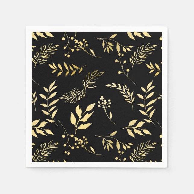 Serviette En Papier Black & Gold Botanical Glamor Glam Wedding Party (Devant)